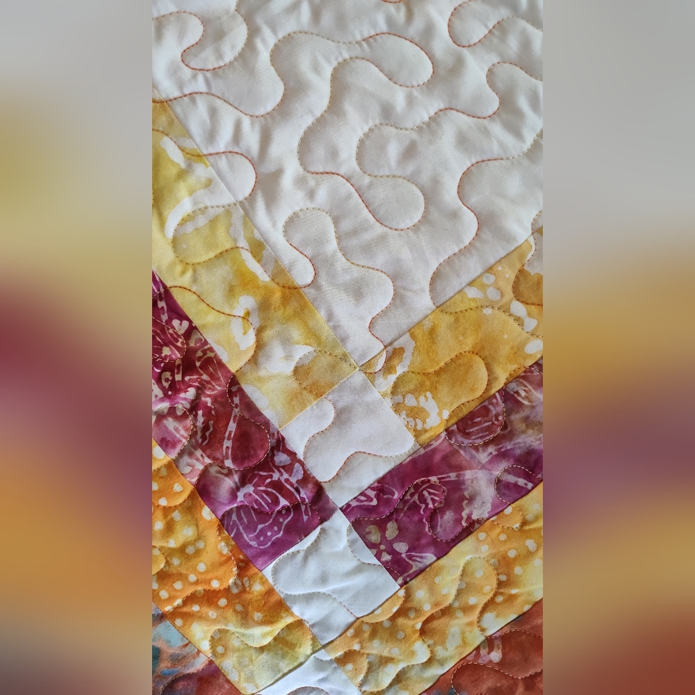 Tangerine Treasure! NEW HANDMADE Quilted Batik Table Runner - 12" X 46" - Picture 6 of 10